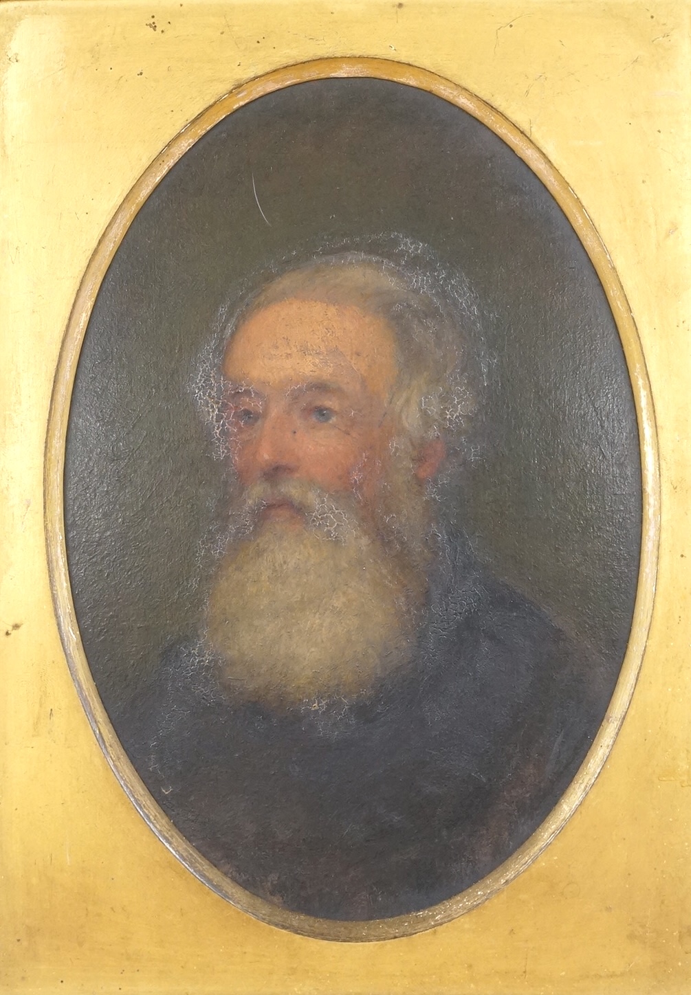 19th century, oval oil on board, portrait of a bearded gentleman, ornate gilt framed, 21 x 14cm